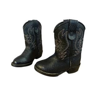 Dyna Kids Black Cowboy Western Boots size 6 (baby)  red white blue stitching